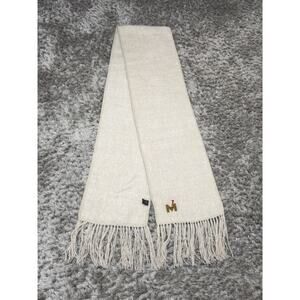 Alpaca Camargo Rectangular Scarf Beige Fuzzy Fringe Made In Peru Unisex 69x8